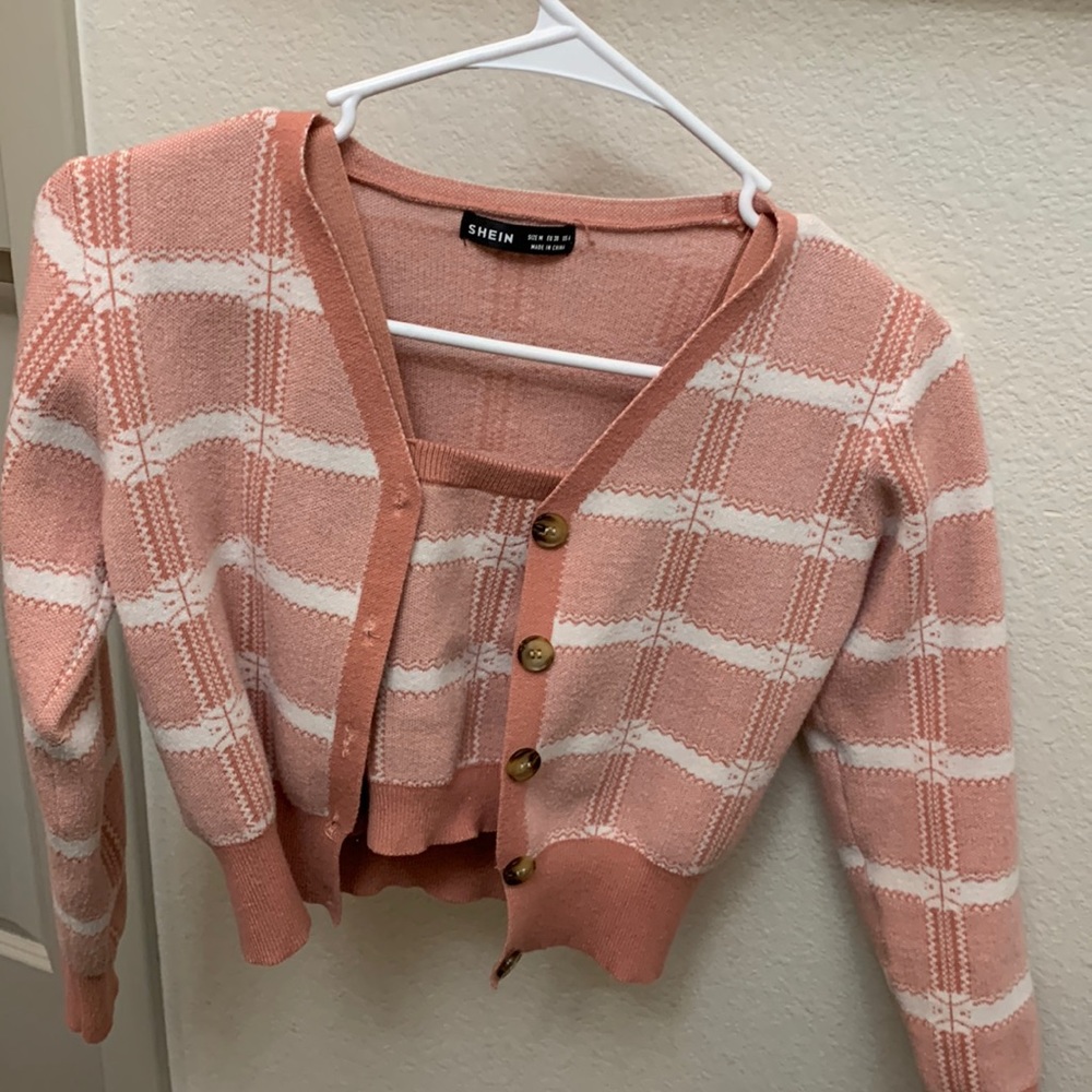 SHEIN Cardigan With Knit Top Set
